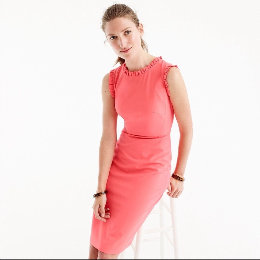 J. Crew Neon Orange Salmon Melon Ruffle Trim Sheath Dress - Sz 4